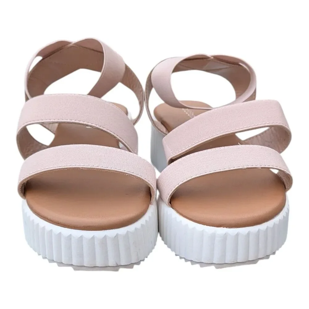Madden Girl Women's Platform Sandals Sz 7.5 Blush Chunky Wedge Ankle Strap Y2K
